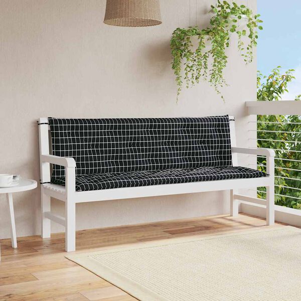 vidaXL Garden Bench Cushions 2 pcs Black Check Pattern 150x50x7 cm Fabric