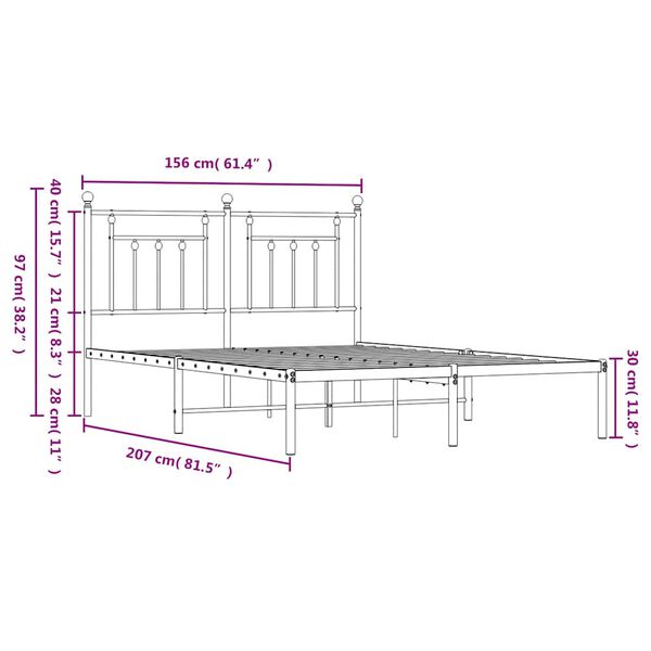 vidaXL Metal Bed Frame without Mattress with Headboard White 150x200cm