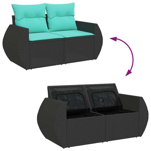 vidaXL 5 Piece Garden Sofa Set with Cushions Black Poly Rattan