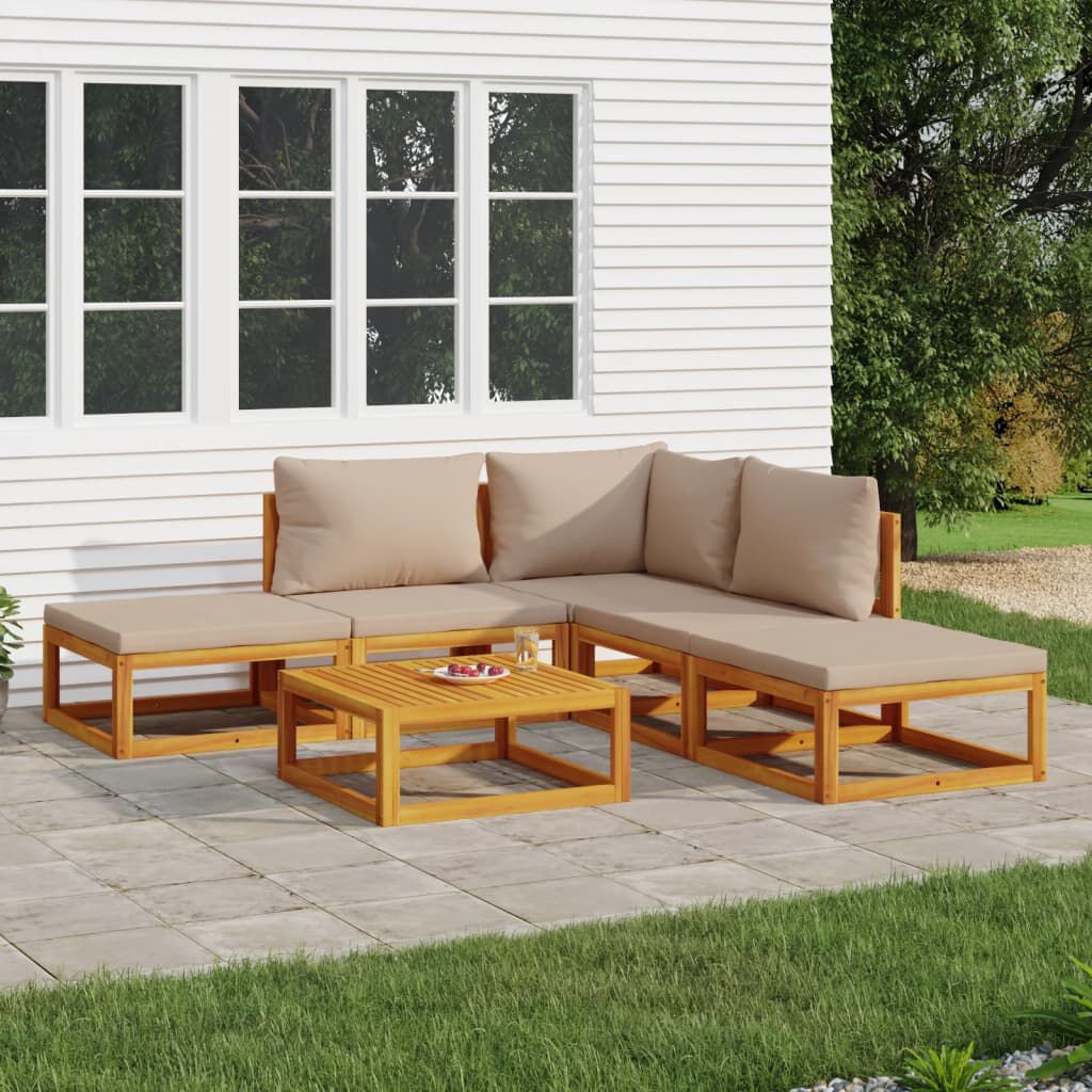vidaXL 6 Piece Garden Lounge Set with Taupe Cushions Solid Wood