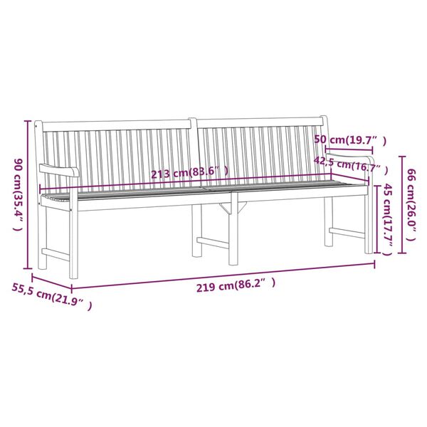 vidaXL Garden Bench 219 cm Solid Acacia Wood