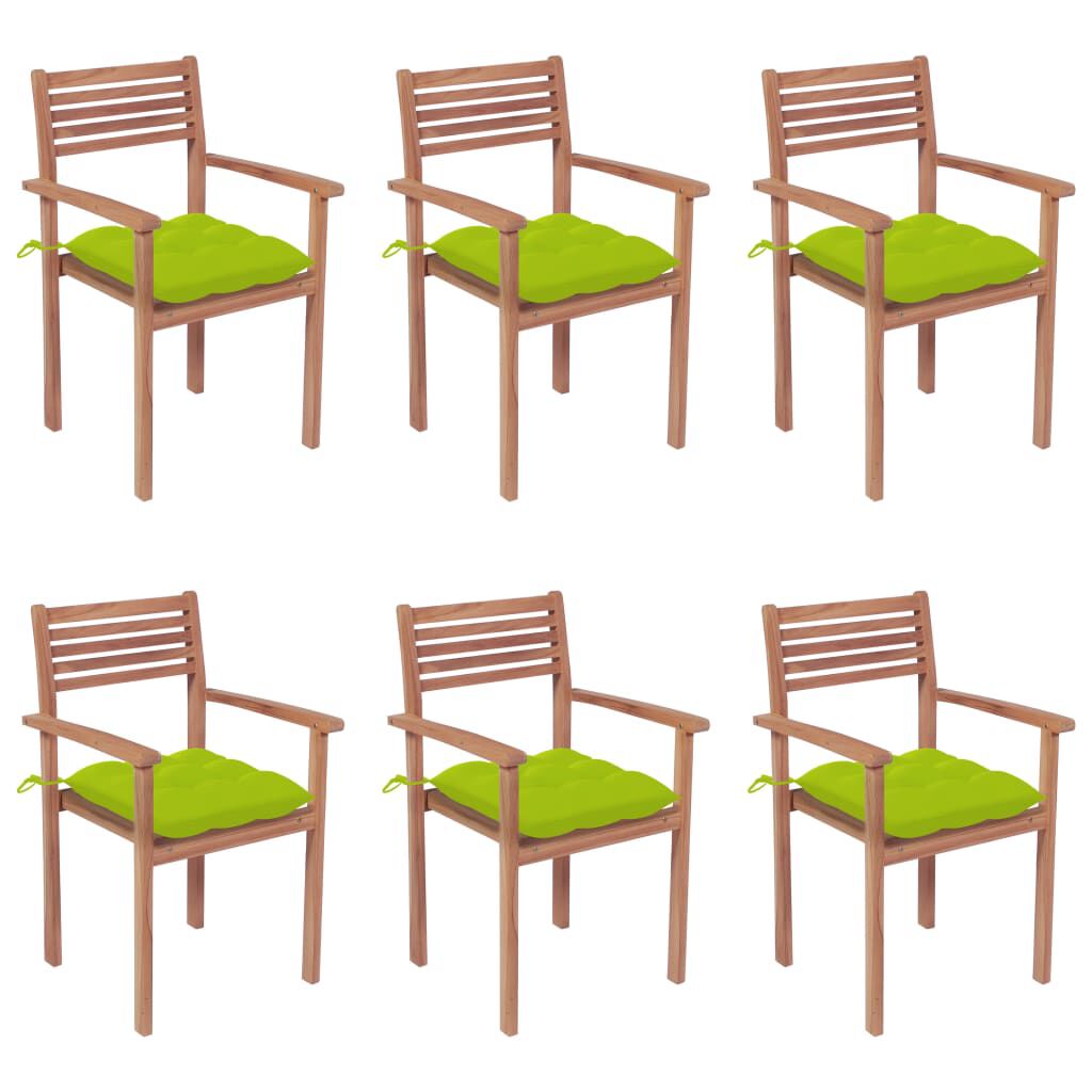 vidaXL Stackable Garden Chairs with Cushions 6 pcs Solid Teak Wood