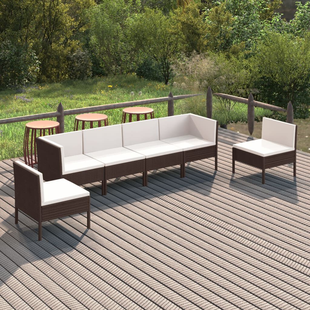 vidaXL 6 Piece Garden Lounge Set with Cushions Poly Rattan Brown