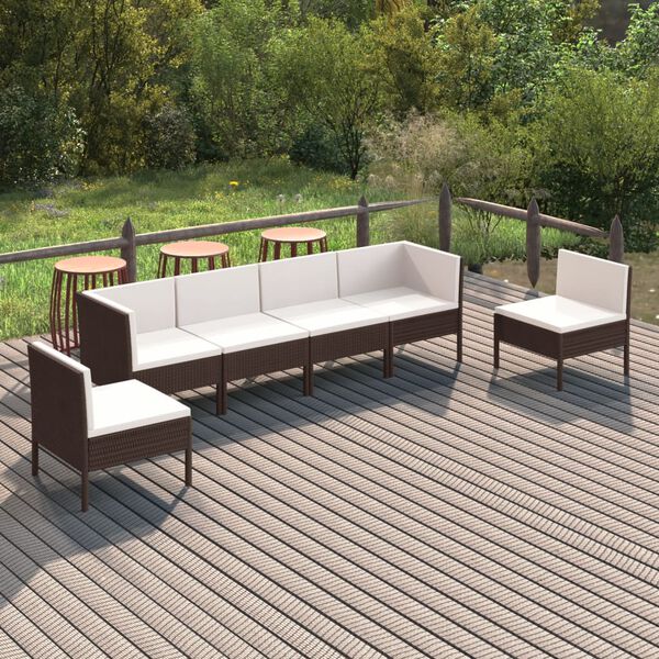 vidaXL 6 Piece Garden Lounge Set with Cushions Poly Rattan Brown