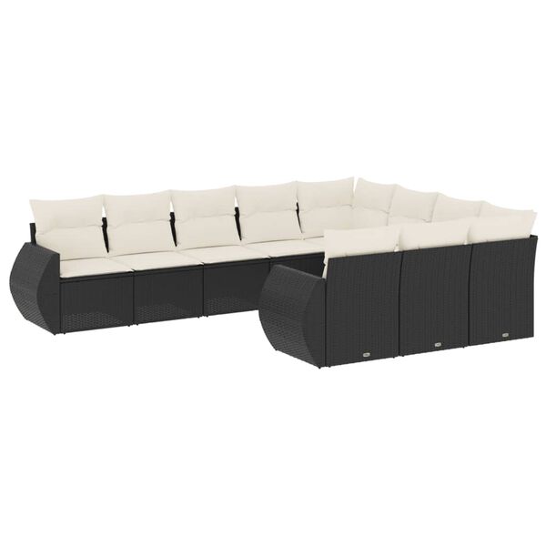 vidaXL 10 Piece Garden Sofa Set with Cushions Black Poly Rattan