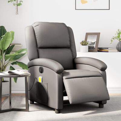 vidaXL Electric Massage Recliner Chair Grey Real Leather
