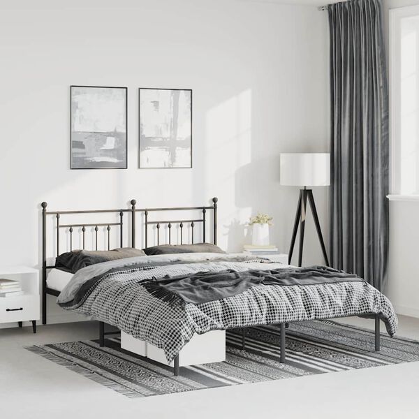 vidaXL Metal Bed Frame without Mattress with Headboard Black 135x190cm