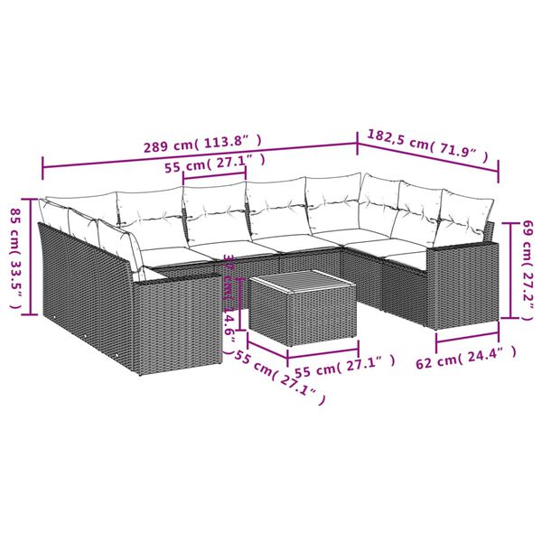vidaXL 10 Piece Garden Sofa Set with Cushions Beige Poly Rattan