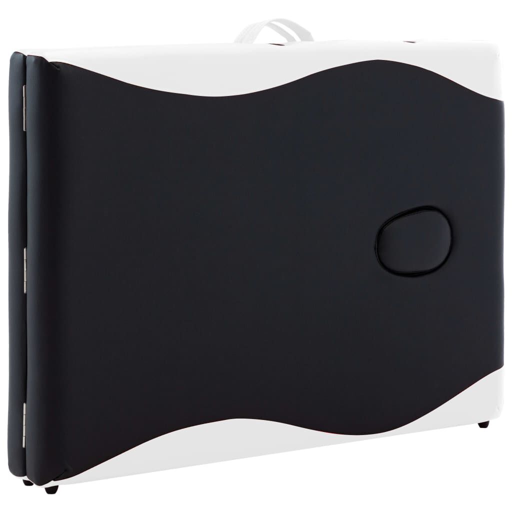 vidaXL Foldable Massage Table 2 Zones Wood Black and White