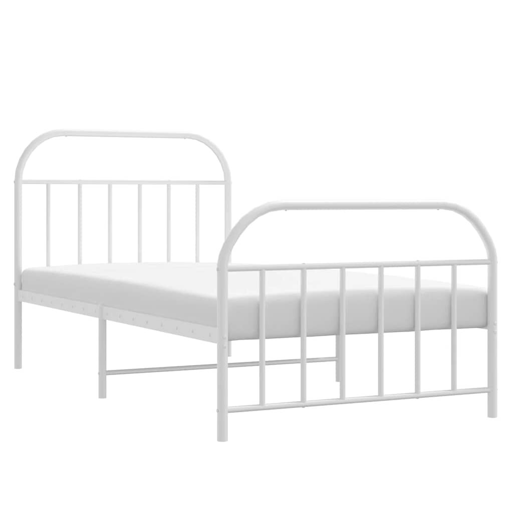 vidaXL Metal Bed Frame without Mattress with Footboard White 100x200cm