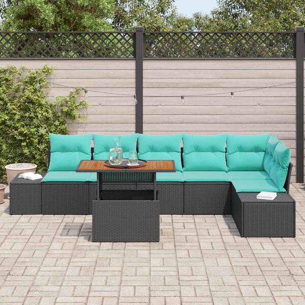 vidaXL Garden Dining Set with Cushion 7 pcs Black and Teal