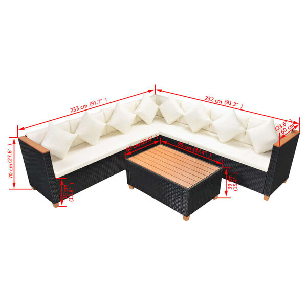 vidaXL 5 Piece Garden Lounge Set with Cushions Poly Rattan Black