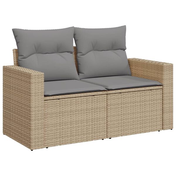 vidaXL Garden Sofa with Cushions 2-Seater Beige Poly Rattan