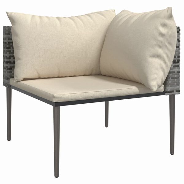 vidaXL Garden Corner Sofa with Cushions Grey Poly Rattan