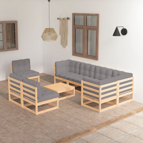 vidaXL 9 Piece Garden Lounge Set with Cushions Solid Pinewood