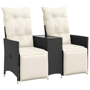 vidaXL Reclining Garden Sofa 2-Seater with Table Black Poly Rattan