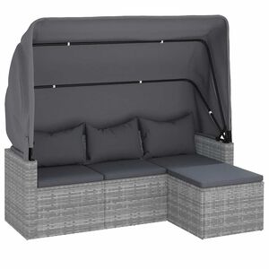 vidaXL 3-Seater Garden Sofa with Roof and Footstool Grey Poly Rattan