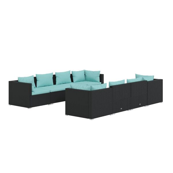 vidaXL 9 Piece Garden Lounge Set with Cushions Poly Rattan Black