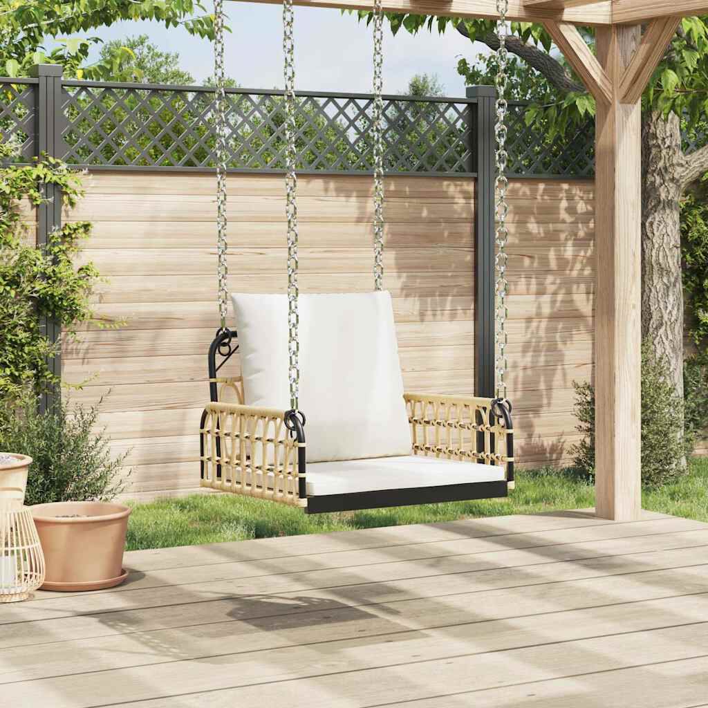 vidaXL Swing Chair with Cushions 63x58x39 cm Poly Rattan and Steel