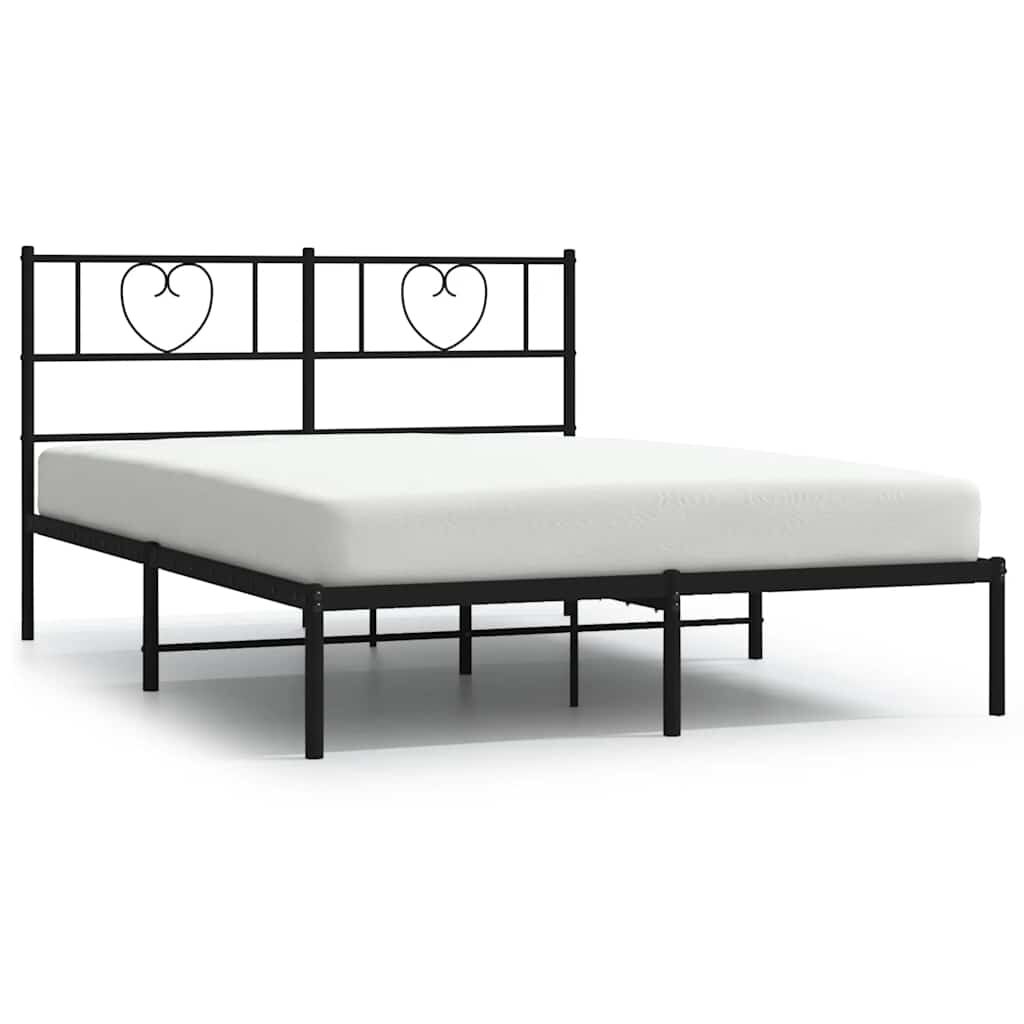 vidaXL Metal Bed Frame without Mattress with Headboard Black 135x190cm