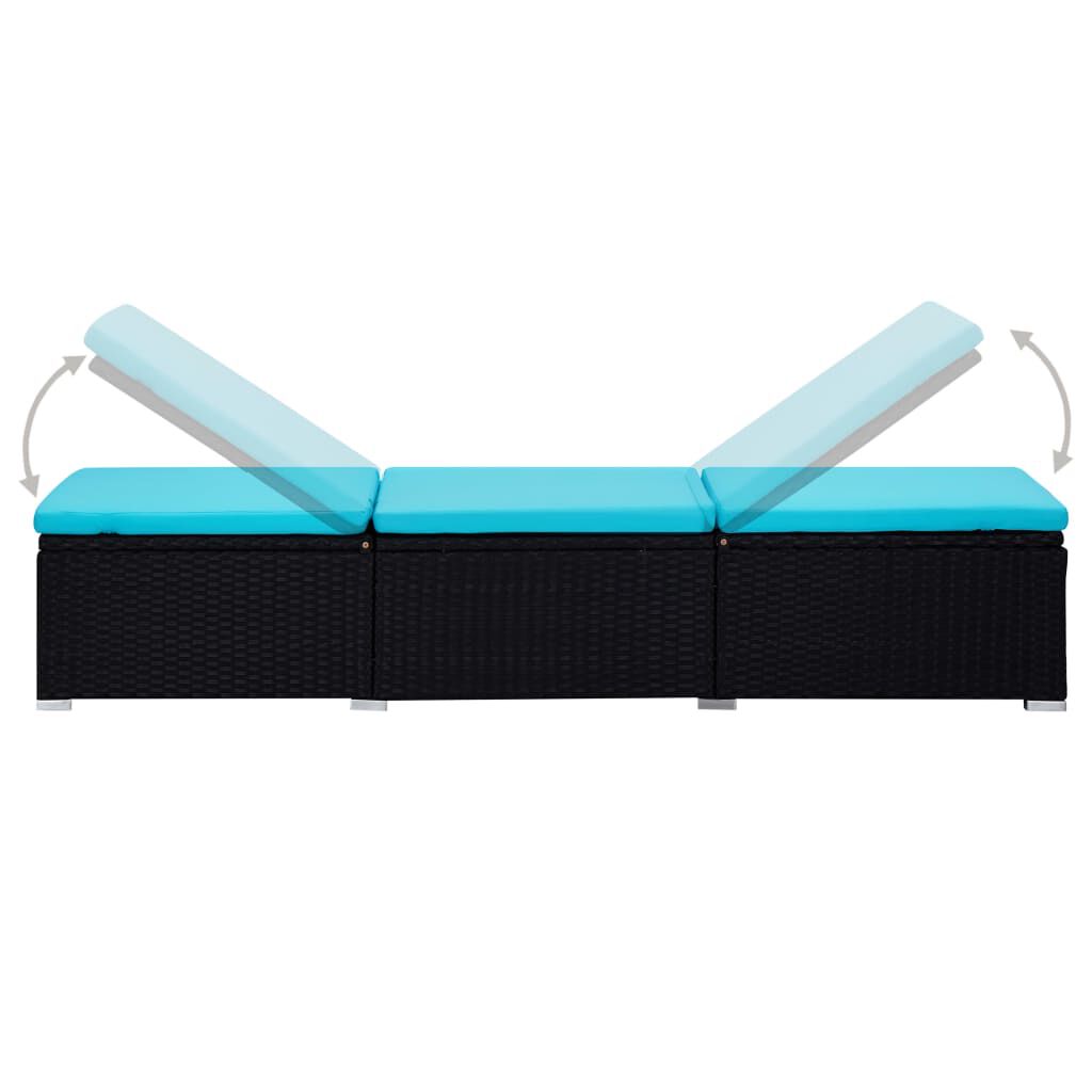 vidaXL 3 Piece Garden Sun Loungers with Tea Table Poly Rattan Black