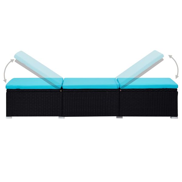 vidaXL 3 Piece Garden Sun Loungers with Tea Table Poly Rattan Black