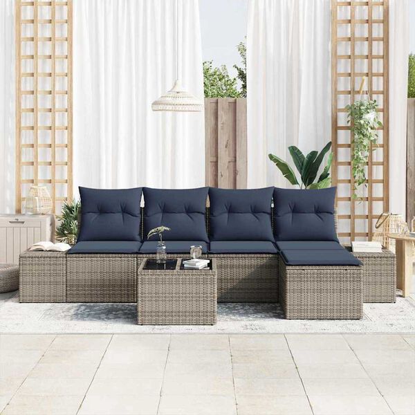 vidaXL Garden Sofa Set 6 pcs Grey Poly rattan