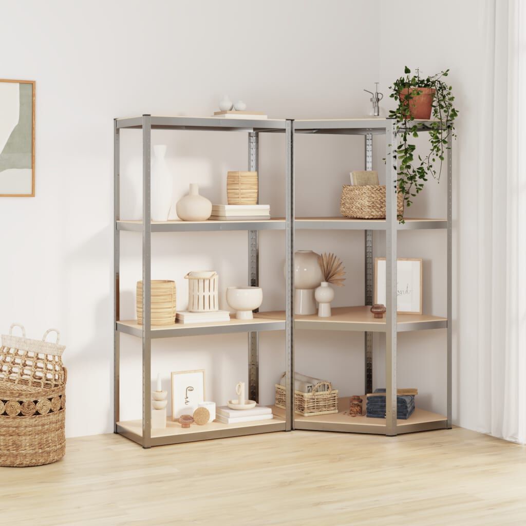 vidaXL 4-Layer Shelves 2 pcs Silver Steel&Engineered Wood