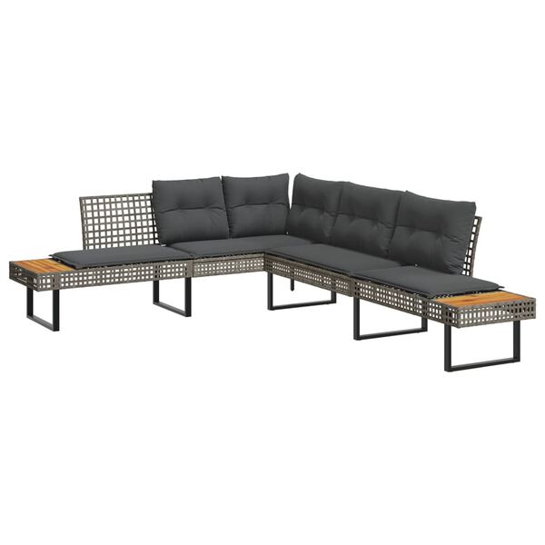 vidaXL 2 Piece Garden Sofa Set with Cushions Grey Poly Rattan and Acacia