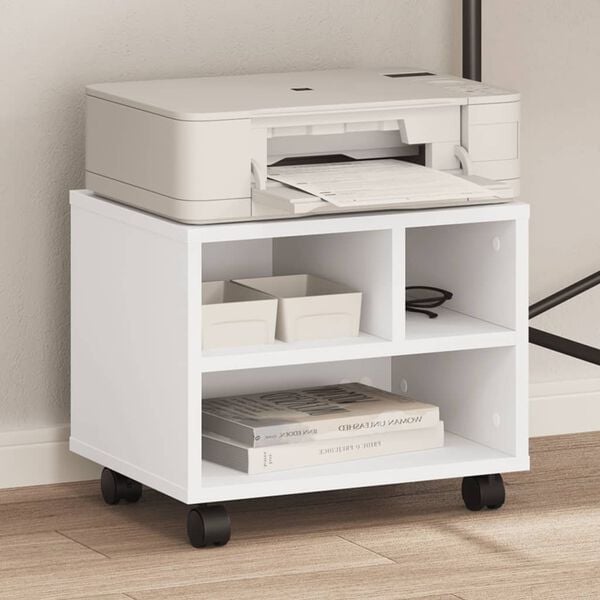 vidaXL Printer Stand with Wheels White 41x32x34,5 cm