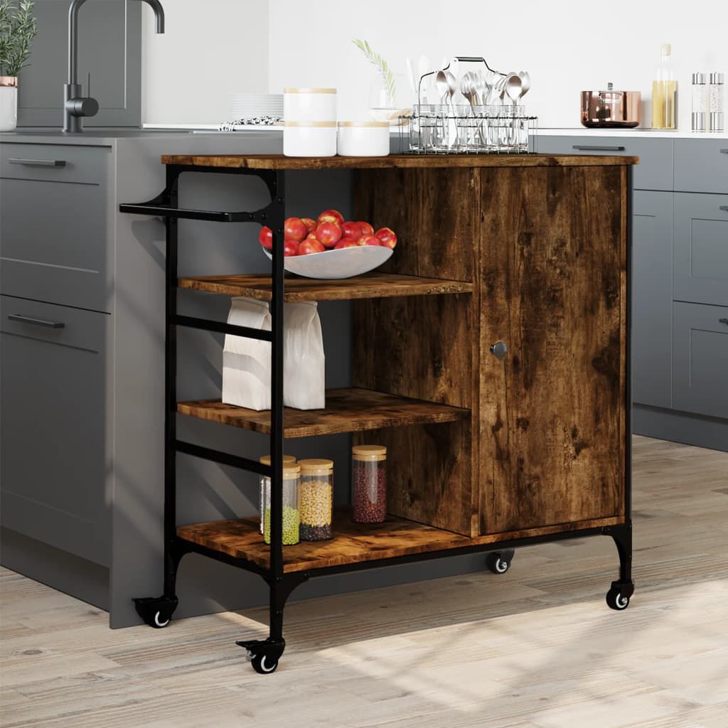 vidaXL Kitchen Trolley Smoked Oak 87.5x38.5x84.5 cm Engineered Wood