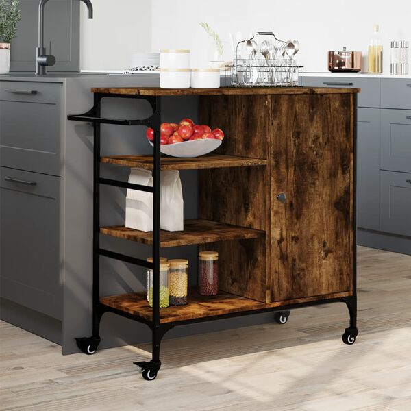 vidaXL Kitchen Trolley Smoked Oak 87.5x38.5x84.5 cm Engineered Wood