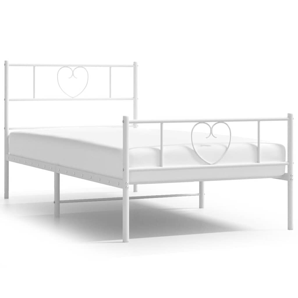 vidaXL Metal Bed Frame without Mattress with Footboard White 100x190cm