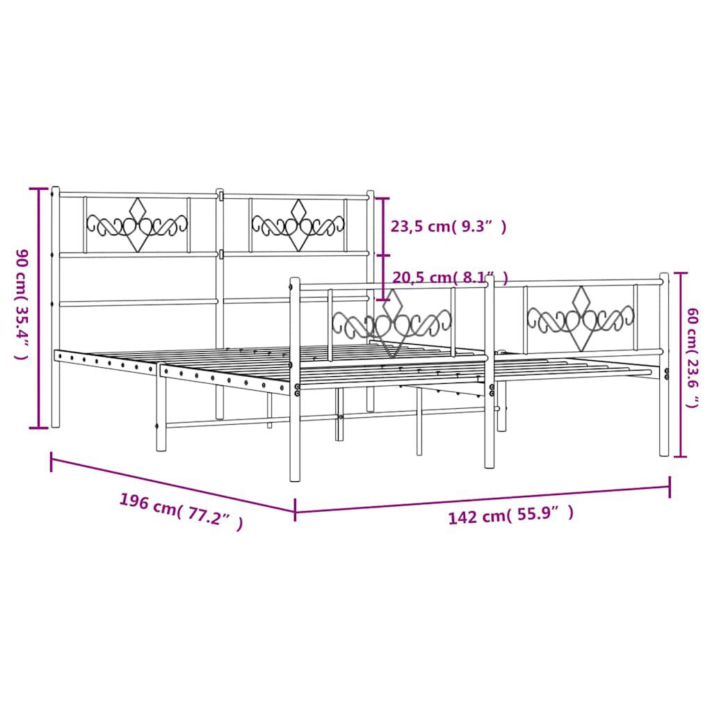vidaXL Metal Bed Frame without Mattress with Footboard White 135x190cm