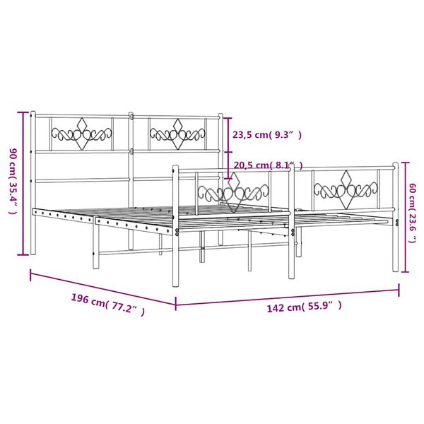 vidaXL Metal Bed Frame without Mattress with Footboard White 135x190cm