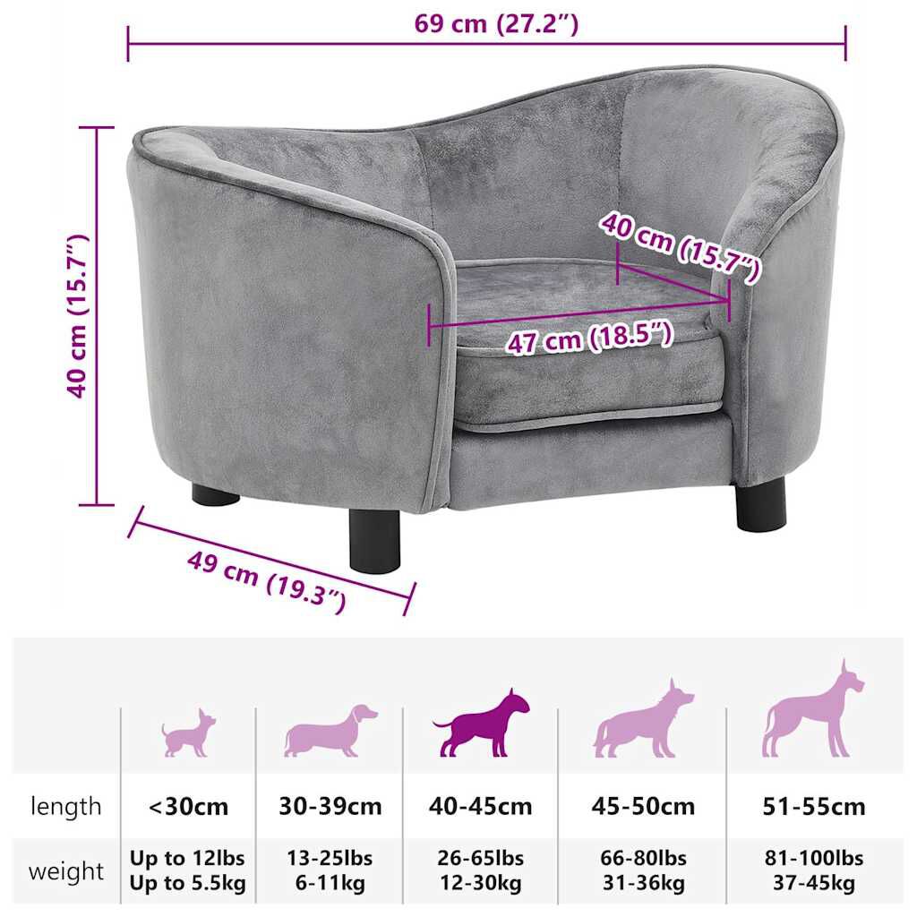 vidaXL Dog Sofa Grey 69x49x40 cm Plush