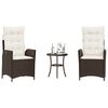 vidaXL 3 Piece Bistro Set with Cushions Brown Poly Rattan