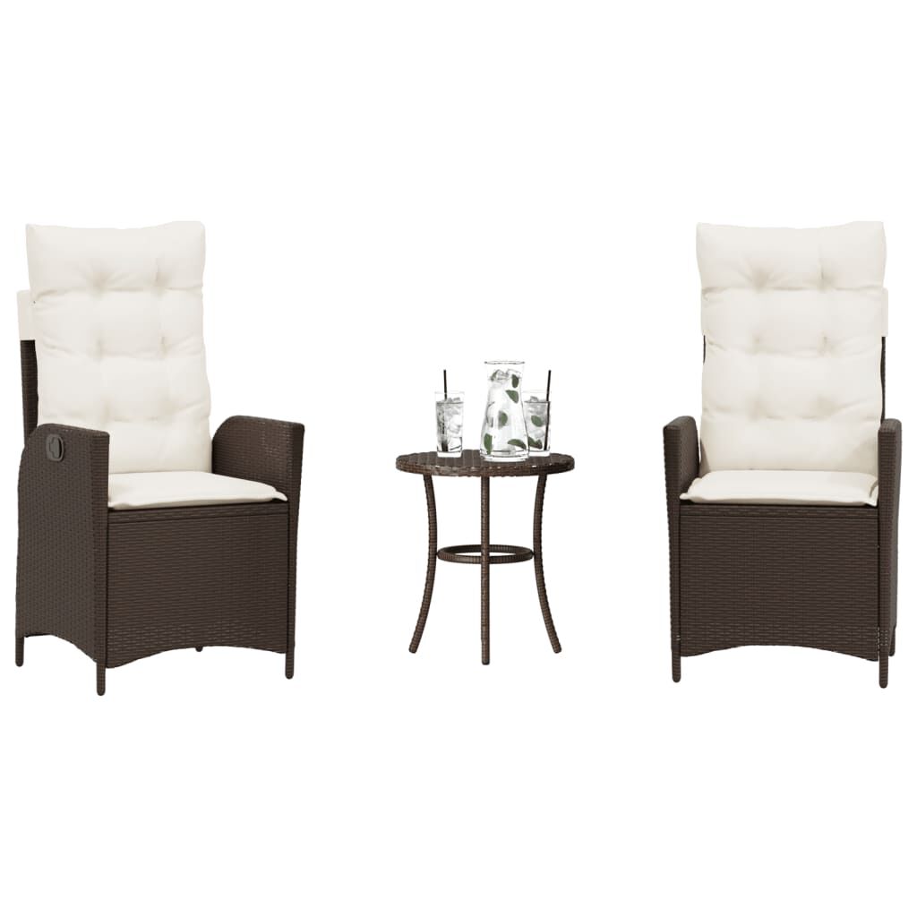 vidaXL 3 Piece Bistro Set with Cushions Brown Poly Rattan