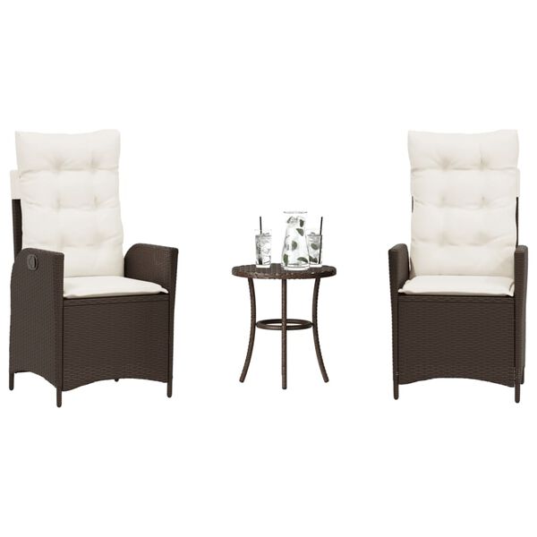 vidaXL 3 Piece Bistro Set with Cushions Brown Poly Rattan
