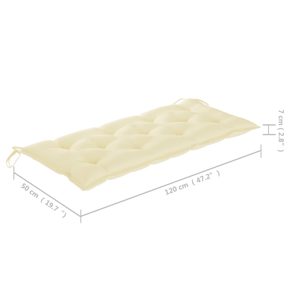 vidaXL Batavia Bench with Cream White Cushion 120 cm Solid Teak Wood