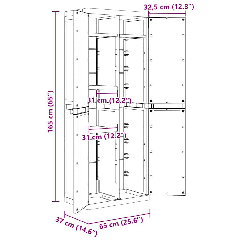 vidaXL Outdoor Storage Cabinet Grey and Black 65x37x165 cm PP