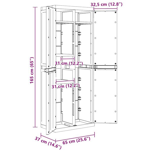 vidaXL Outdoor Storage Cabinet Grey and Black 65x37x165 cm PP