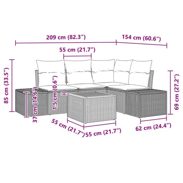 vidaXL 5 Piece Garden Sofa Set with Cushions Black Poly Rattan Acacia
