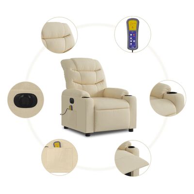 vidaXL Electric Massage Recliner Chair Cream Fabric