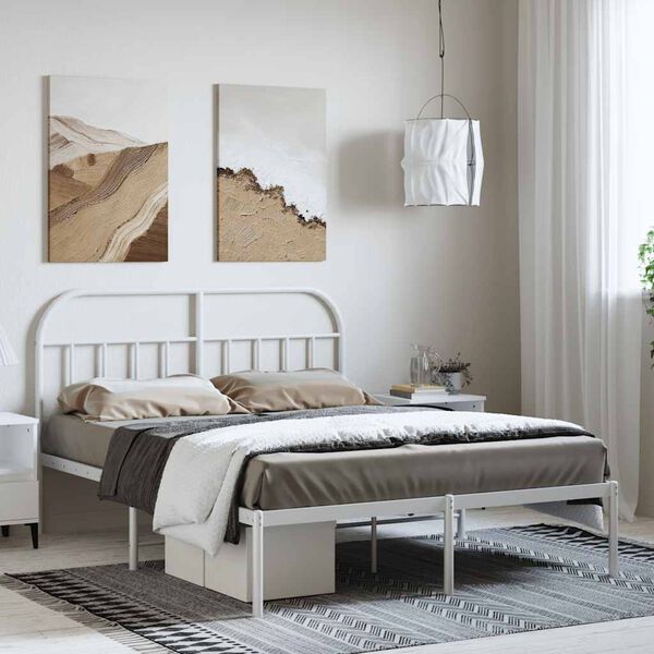 vidaXL Metal Bed Frame without Mattress with Headboard White 135x190cm