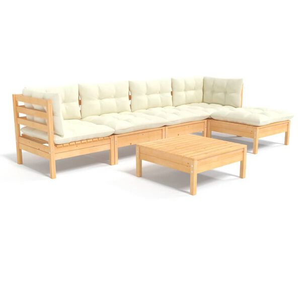 vidaXL 6 Piece Garden Lounge Set with Cream Cushions Pinewood