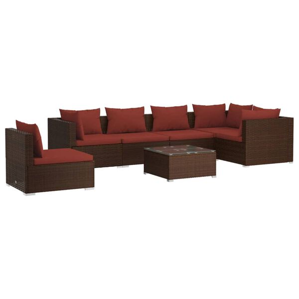 vidaXL 7 Piece Garden Lounge Set with Cushions Poly Rattan Brown