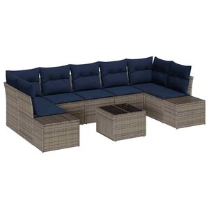 vidaXL Garden Sofa Set with Cushion 8 pcs Grey Poly Rattan
