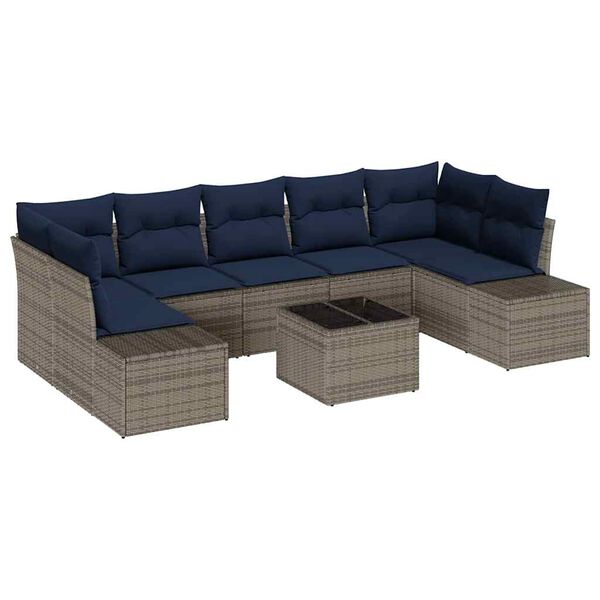 vidaXL Sofa Set with Cushion 8 pcs Grey Poly Rattan