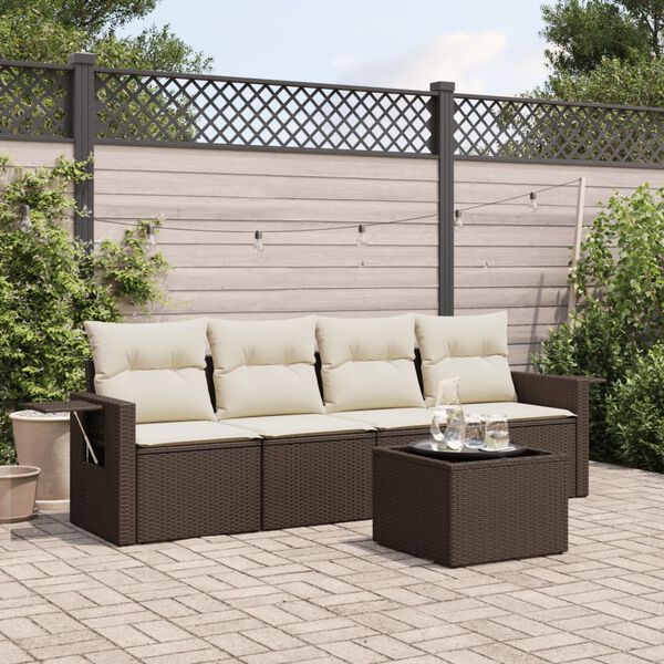 vidaXL 5 Piece Garden Sofa Set with Cushions Brown Poly Rattan
